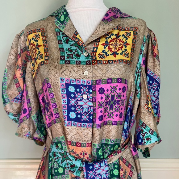 Pierre-Louis Mascia 100% Silk Dress, XL, Geometric Design, Maxi Dress - Picture 2 of 16